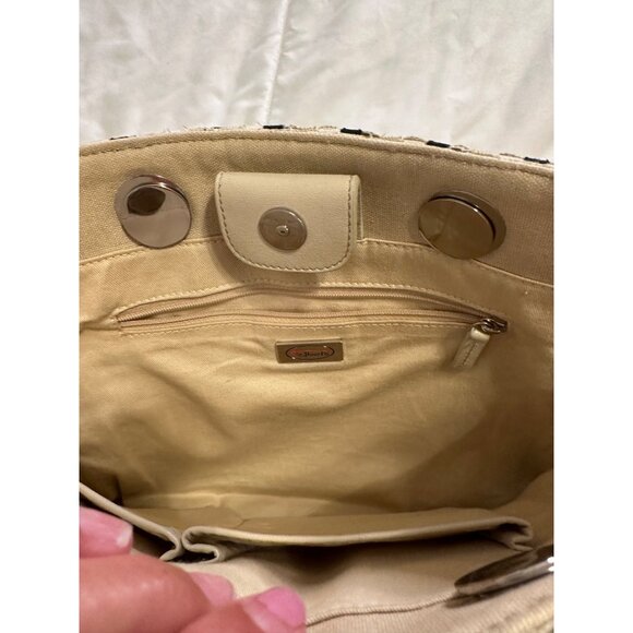 Talbots Woven Sequin-Accented Handbag Chain Straps Beige Black Elegant Tote Bag - Picture 6 of 11